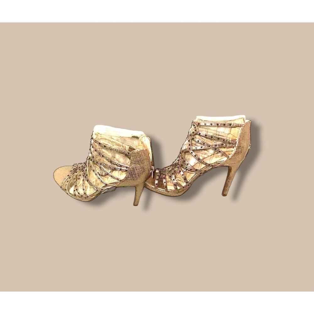 Bariii Strappy Studded Gold Textured Heels Size 8